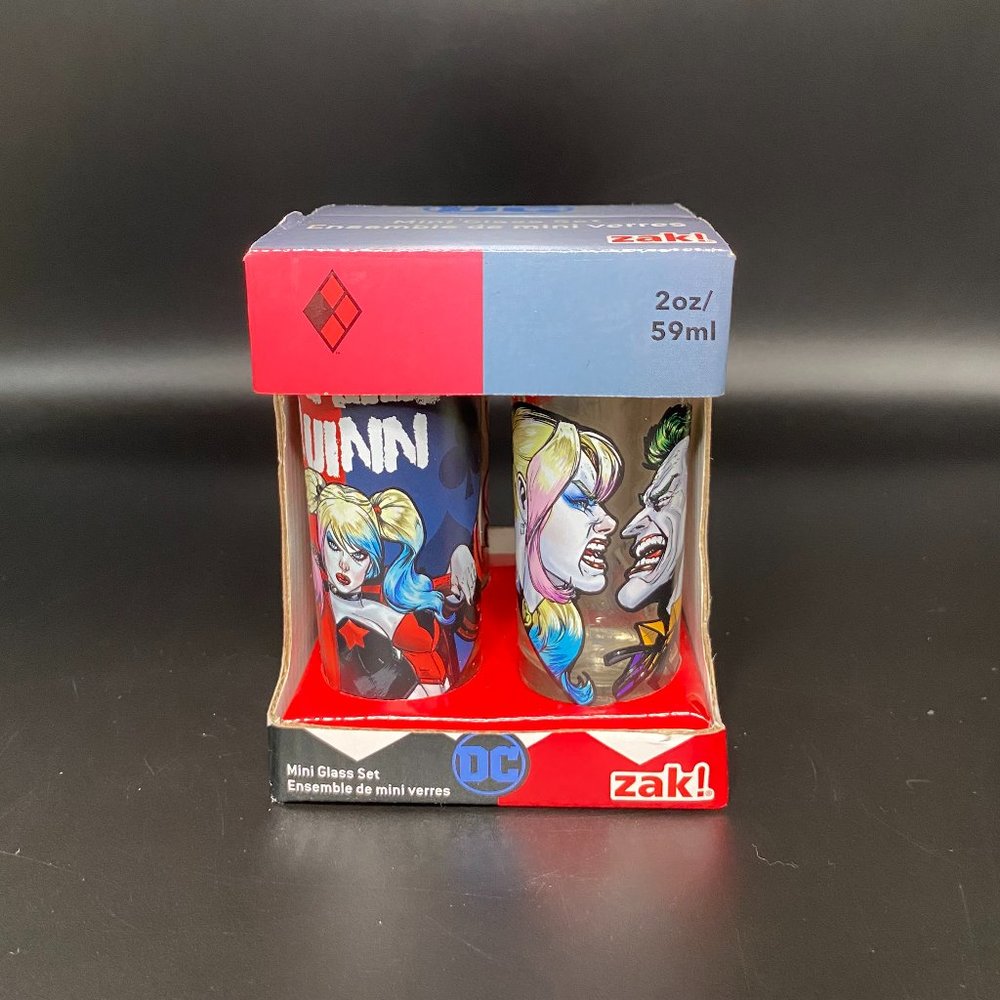 Zak DC Comics Harley Quinn Joker Graphics 2oz Mini Shot Glass Set of 4 New